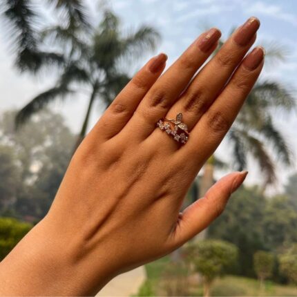 SV Stylish Designer Butterfly Shaped Golden Ring for Girl Girlfriend Bestfriend