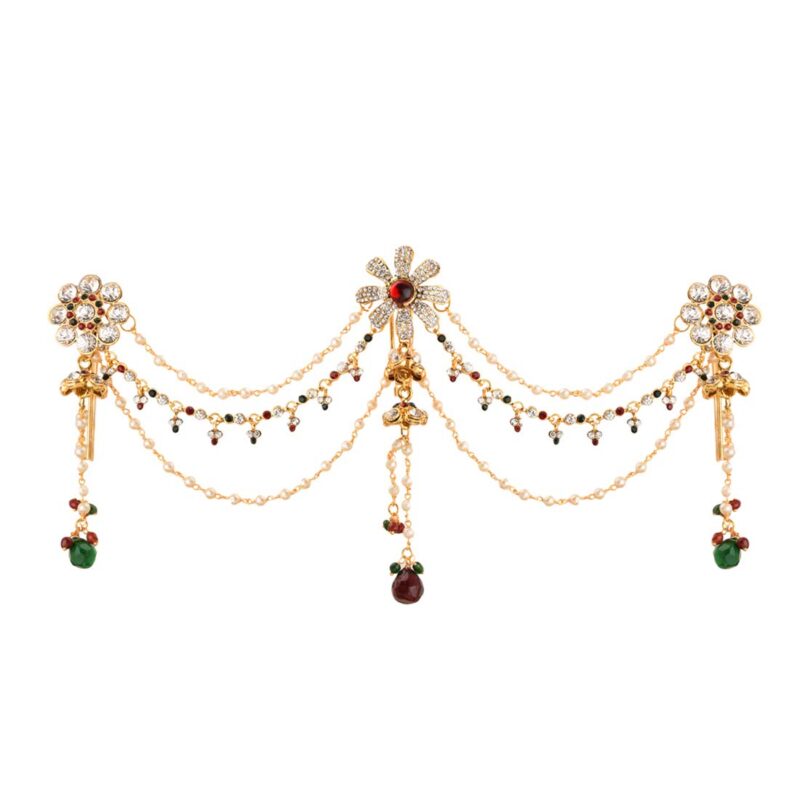 SheCARIO Gold Plated Hair Brooch | Traditional Juda Accessories | Pin Hair Brooch | Aambada Pin | Hair Accessories - Multi-color for Girls and Women - Set of 1