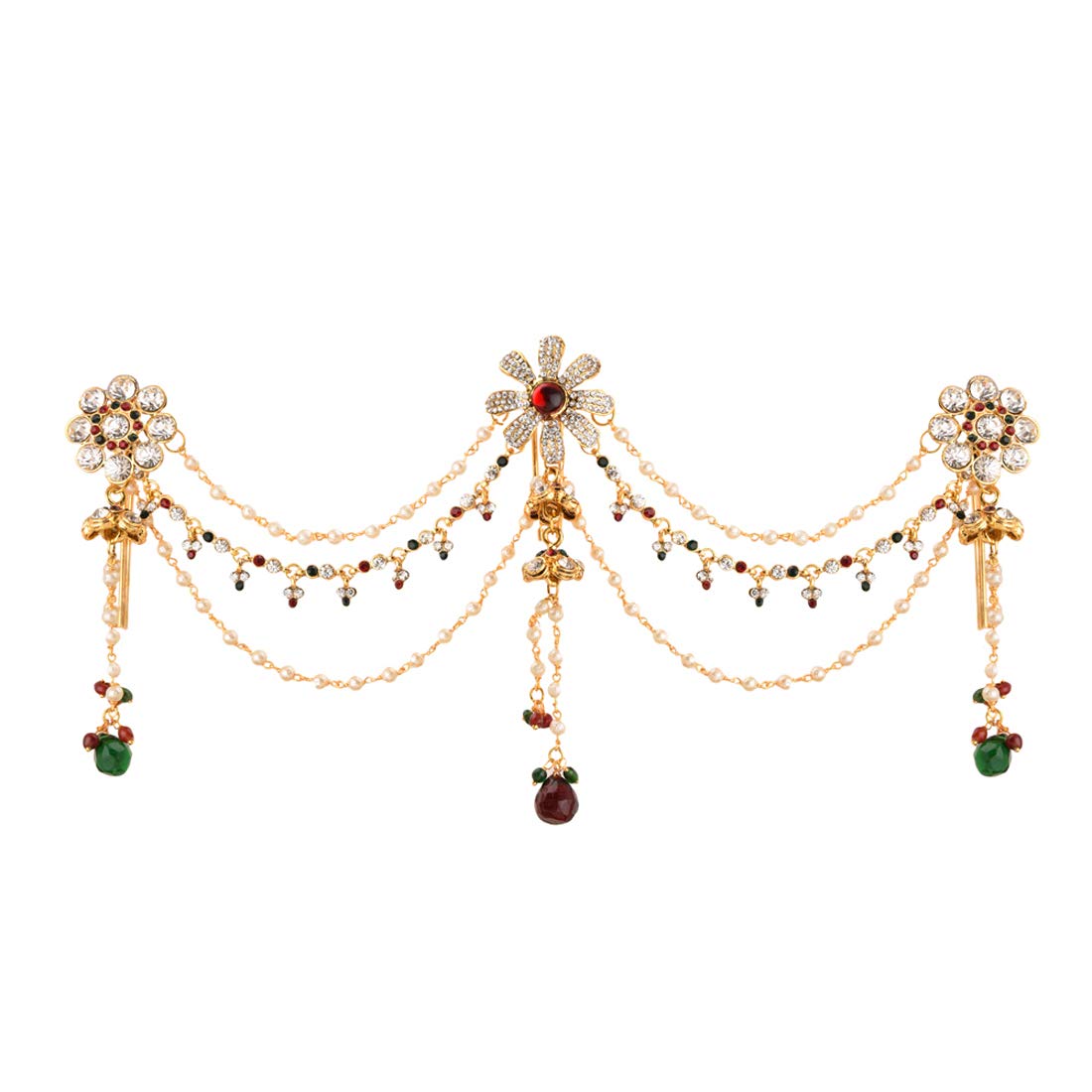 SheCARIO Gold Plated Hair Brooch | Traditional Juda Accessories | Pin Hair Brooch | Aambada Pin | Hair Accessories - Multi-color for Girls and Women - Set of 1