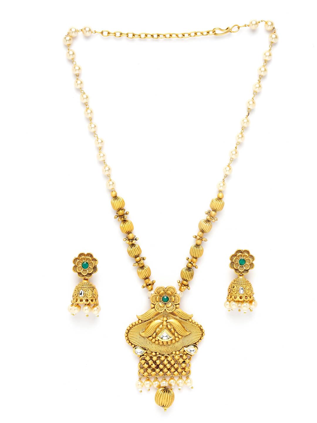 Adiva Latest Stylish Traditional Gold-Plated Kundan Stone Studded Pearls Handcrafted Necklace with Earrings Jewellery Set for Women & Girls