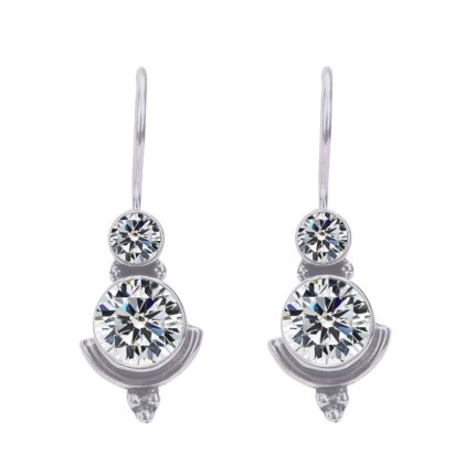 Peenzone 92.5-925 Sterling Silver Round-Shape Cubic Zirconia Cup-Setting Drop Earring for Women Girls
