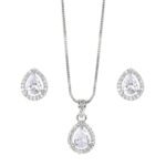 XPNSV Jewelry Luxury AD Pendant Gift Set for Women | Gift Pendant with 2 Earrings, Option in 10 Different Color & Design with Gold Silver Princess Cut Round Heart and Oval