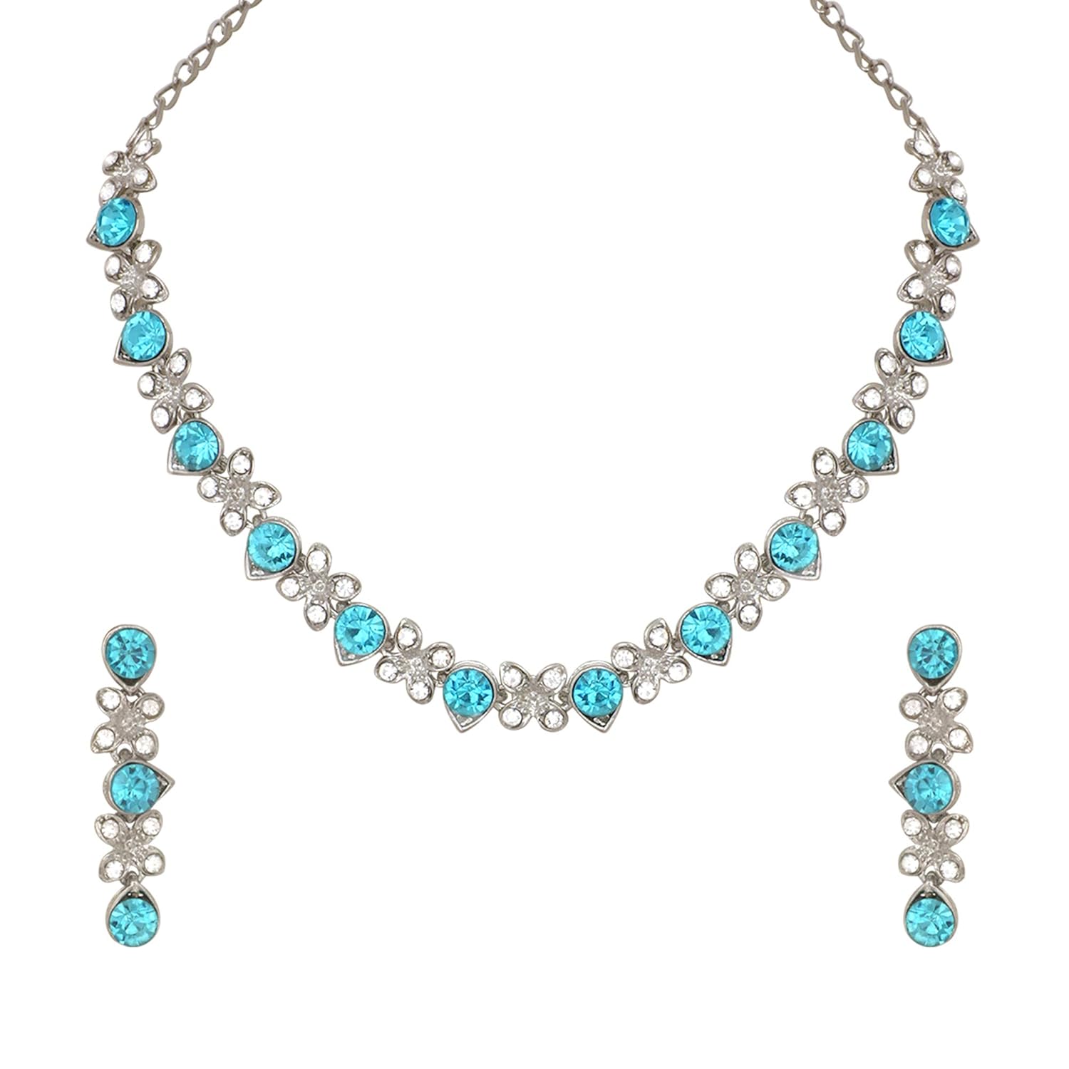 Atasi International Princess Style AD Crystals/Stones Necklace with Earrings Jewellery Set for Women/Girls - Wedding Jewelry/Party & Festival Accessories