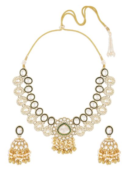 ZAVERI PEARLS Green Mere Meenakari Dazzling Stones Beads Embellished Necklace & Earring Set For Women-ZPFK18370