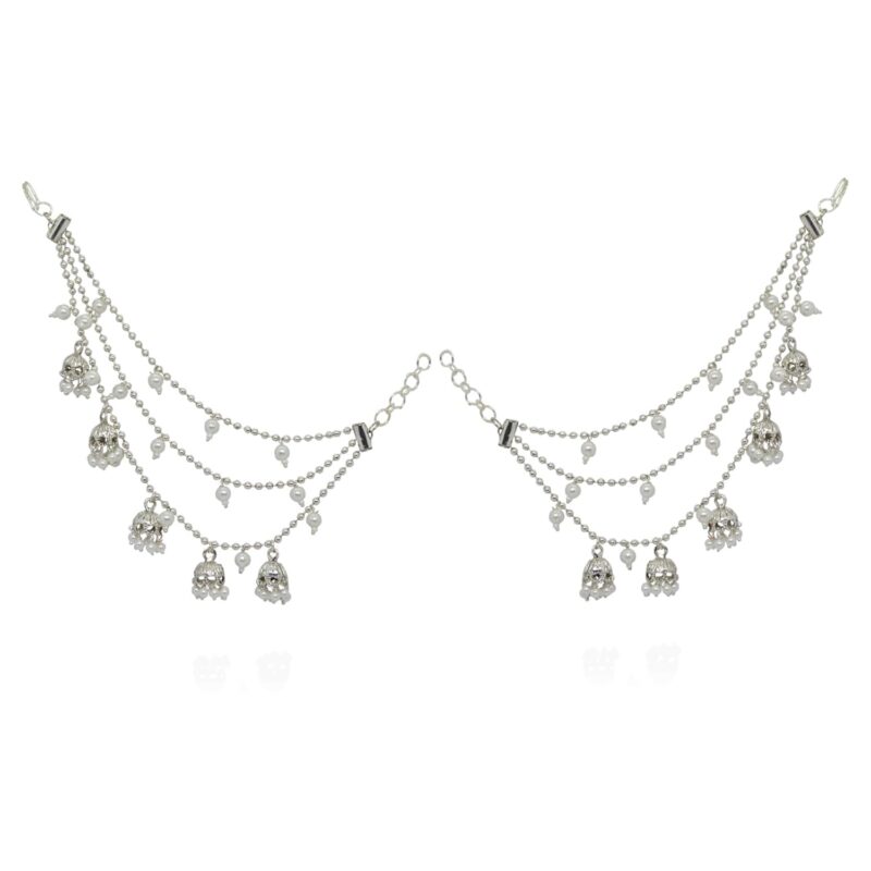 J. J. Jewellers Silver Plated Bahubali Pearl Hair Chain For Women & Girls