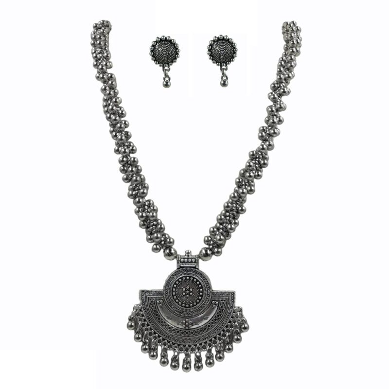 Swaroop Designer Women's Oxidised Silver Traditional Ethnic Maharashtrian Jewellery Set Kolhapuri Necklace Set for Women AB01258