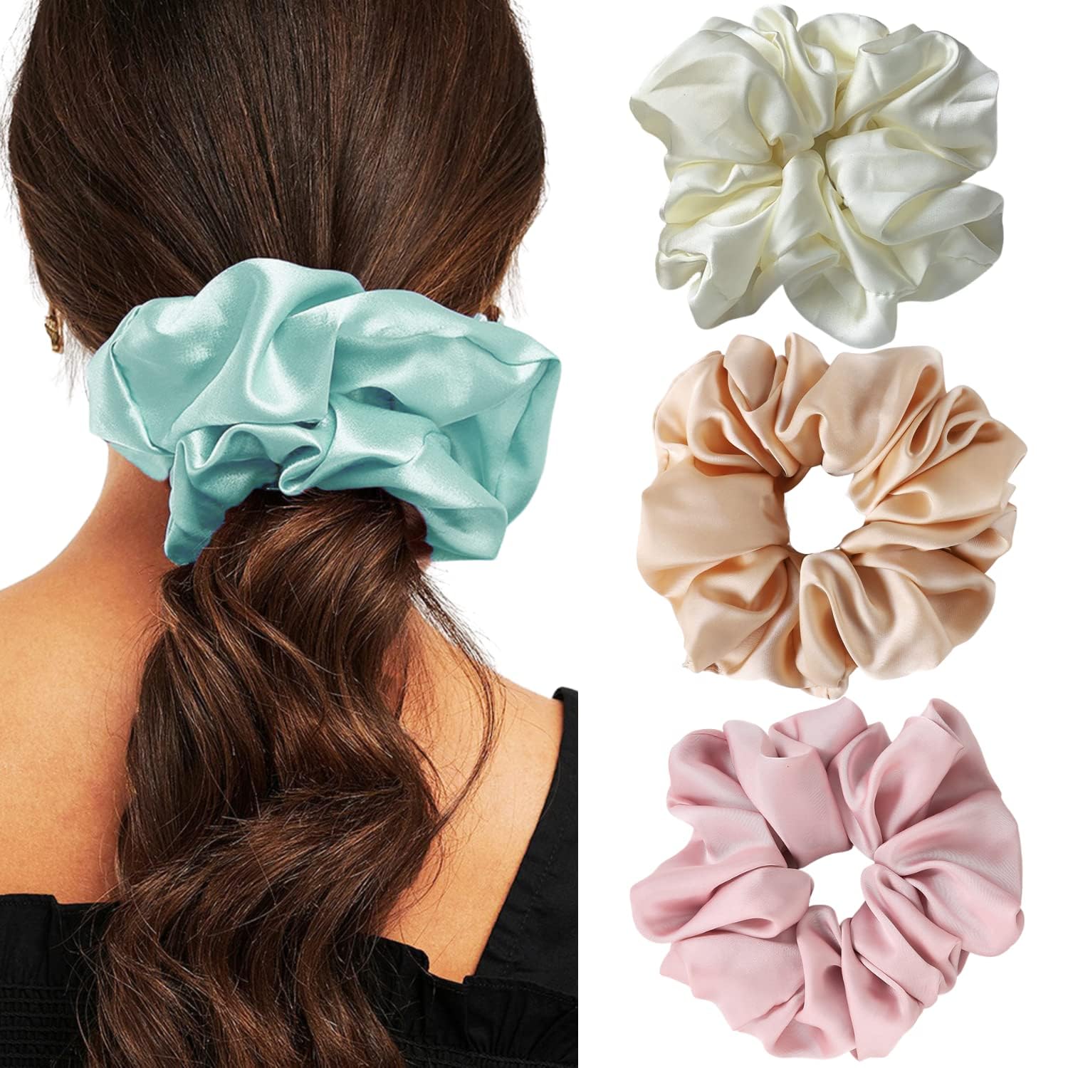 Batulii's online fashion Scrunchies for Women/Girls Satin Hair Silk Scrunchie Big Size Combo Pack of 4 Dark Colours Designer Hair Holder Hairband Scrunchy (B)