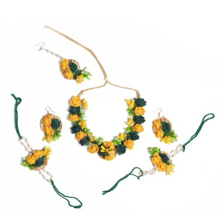 Bridal Handmade Jewellery set for Flowers For Haldi Gota Patti Necklace, Earrings, Bracelet & Maang Tika for Women & Girls (Mehandi/Haldi/Wedding/Bridal/Baby Shower)