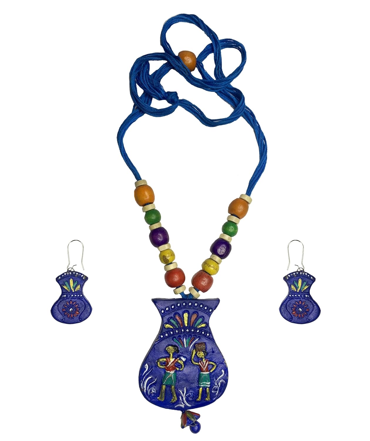 SharanyaD Terracotta Handmade Jewellery Set with necklace and earring, Women's Contemporary Terracotta Necklace - Wood Matka