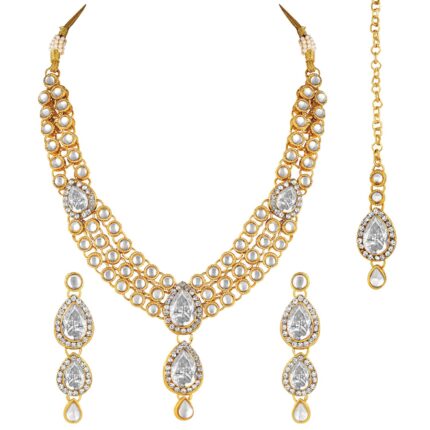 Peora Gold Plated Traditional Kundan Long Necklace Jewellery Set with Earring Maang Tikka for Women Girls