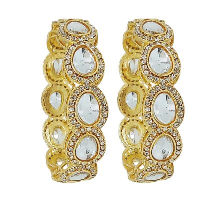 CHRISHAN Gold Plated Designer Uncut Kundan Kada Set For Women And Girls.