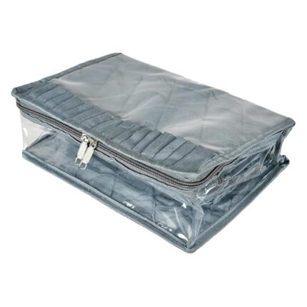 Kuber Industries Laminated PVC Travel Jewelry Organiser|Jewelry Storage Bags for All Jewellery|Zipper Closure With 13 Transparent Pouch|Size 30 x 20 x 11Cm, Pack of 1 (Grey)