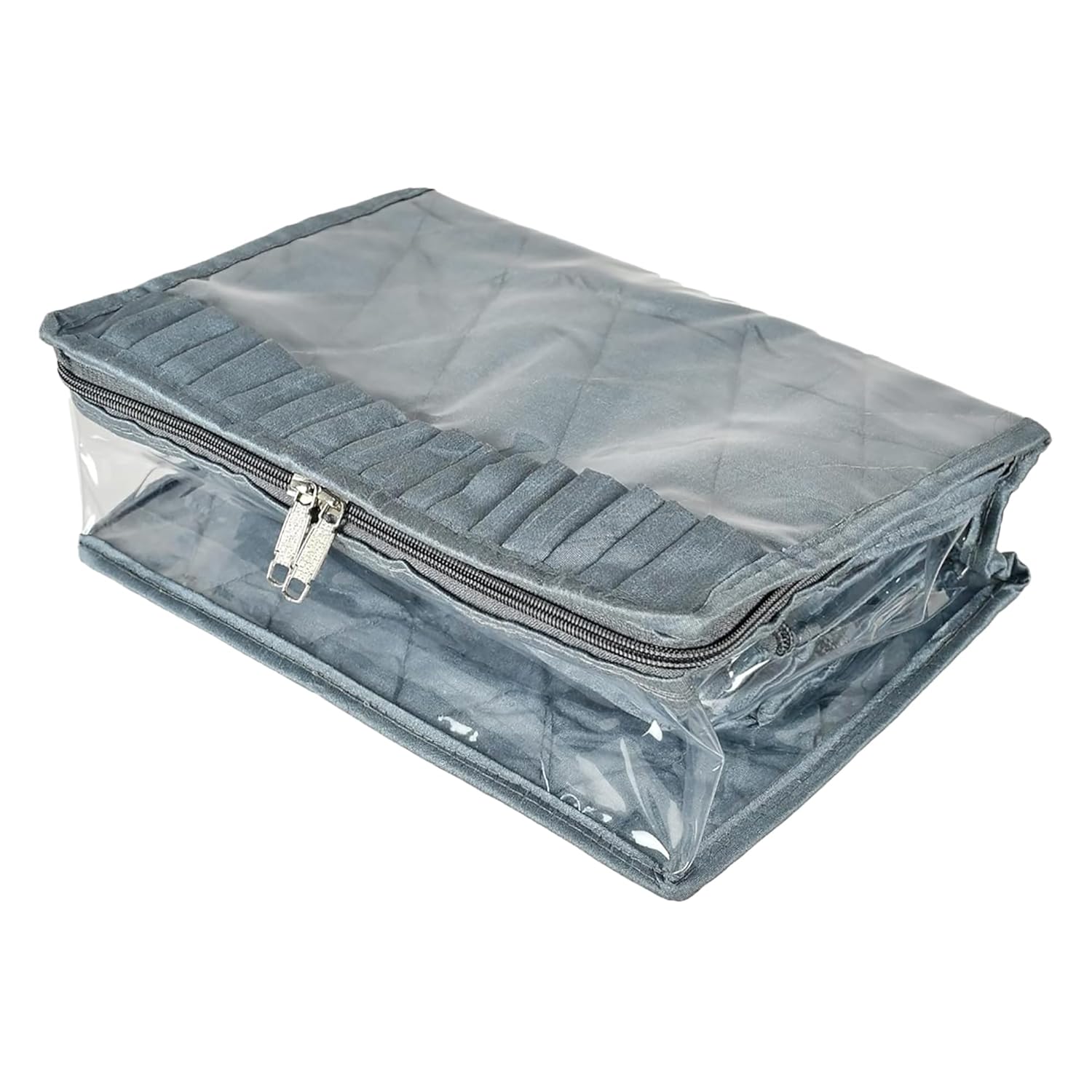 Kuber Industries Laminated PVC Travel Jewelry Organiser|Jewelry Storage Bags for All Jewellery|Zipper Closure With 13 Transparent Pouch|Size 30 x 20 x 11Cm, Pack of 1 (Grey)