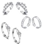 Om Jewells White Alloy Rhodium Designer Adjustable Toe Ring for Women - Combo of 3