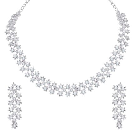 Atasi International White Stones/AD Diamond Necklace with Earrings - Jewellery Set for Women, Girls Best Suits for Party, Wedding and Festive Occasions