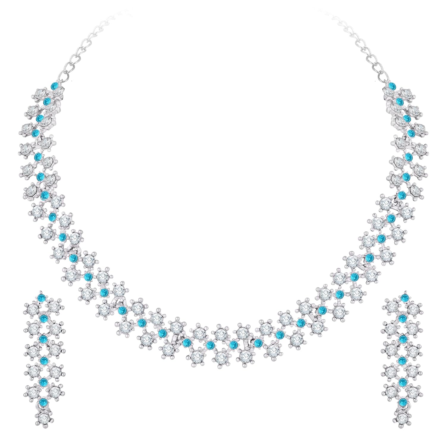 Atasi International White Stones/AD Diamond Necklace with Earrings - Jewellery Set for Women, Girls Best Suits for Party, Wedding and Festive Occasions
