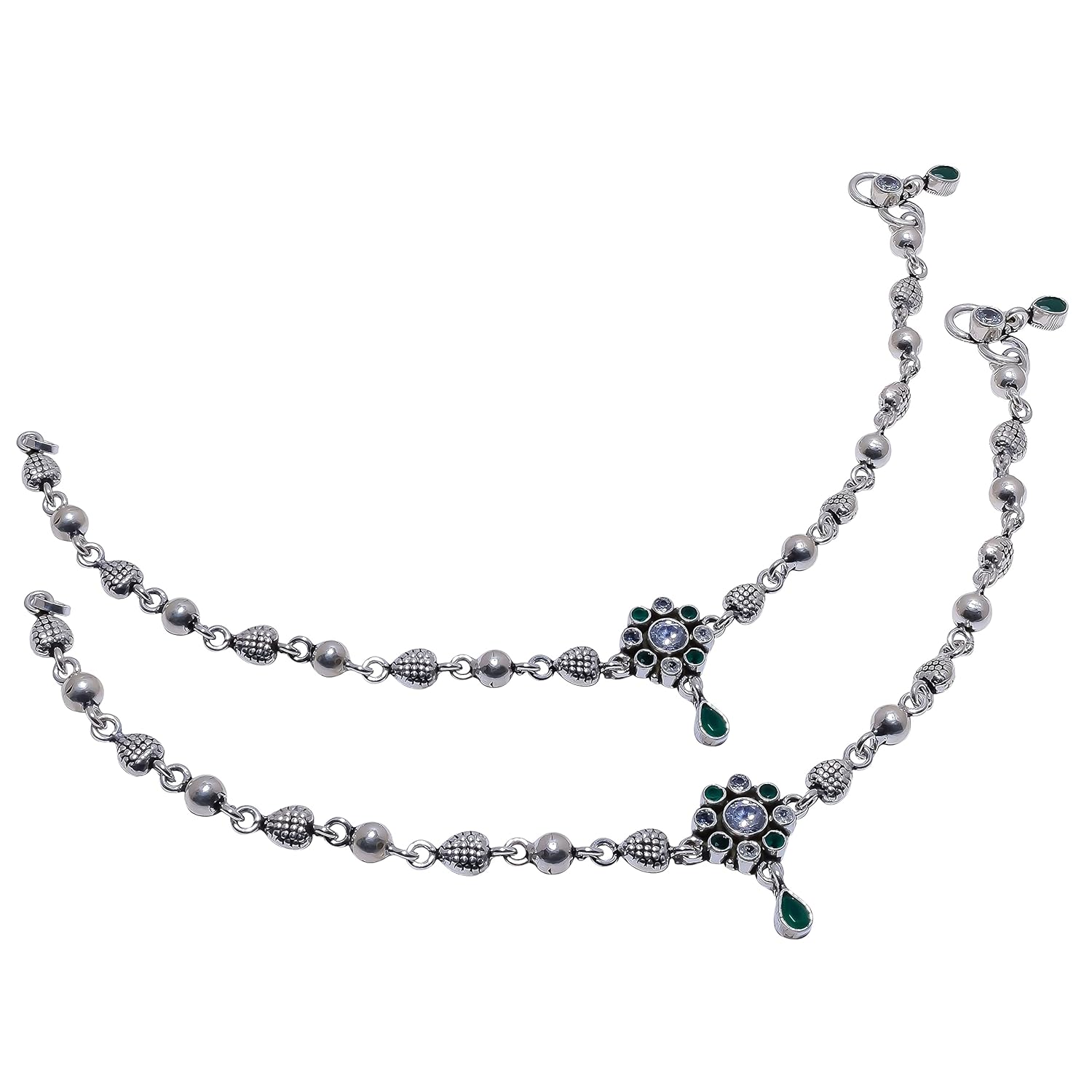 Anika Jewellers-White Ruby Emerald Anklets. 92.5 Sterling Silver Handmade Jewellery Anklets.Women For Anklets. Gift For Anklets.