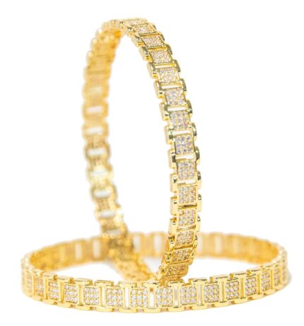 Swara Creations Gold Plated Bangles/Kadas/Brass-Metal Alloy & Diamond cutting stone-handwork/Designer bangles kadas/AD work/Set of 2 for women & girls(SKU272)