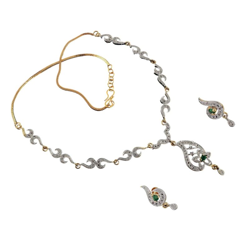 Lucky Jewellery 18K Gold Plated American Diamond (AD) Pendant,Earring with Chain Gift Set for Girls, Women & Wife