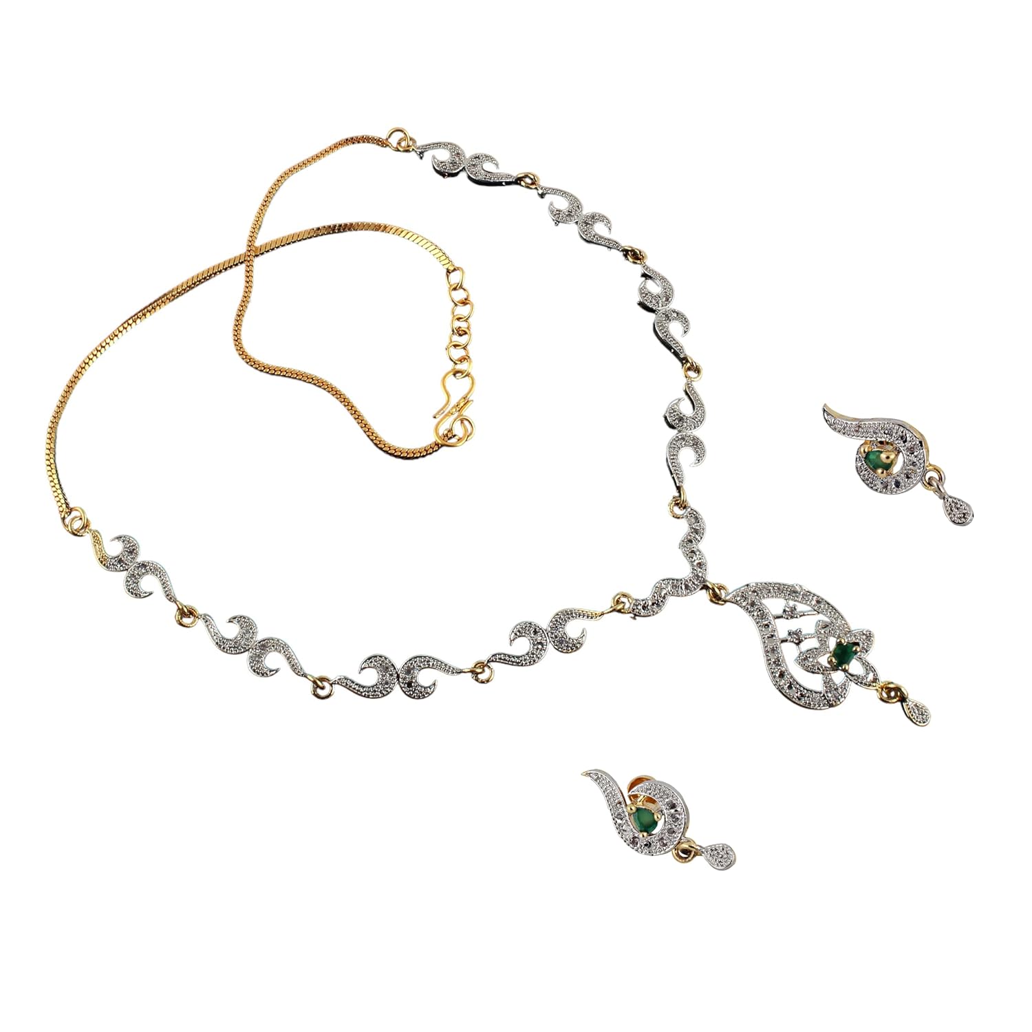 Lucky Jewellery 18K Gold Plated American Diamond (AD) Pendant,Earring with Chain Gift Set for Girls, Women & Wife