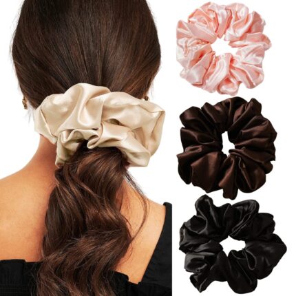 Batulii's online fashion Scrunchies for Women/Girls Satin Hair Silk Scrunchie Big Size Combo Pack of 4 Dark Colours Designer Hair Holder Hairband Scrunchy (C)