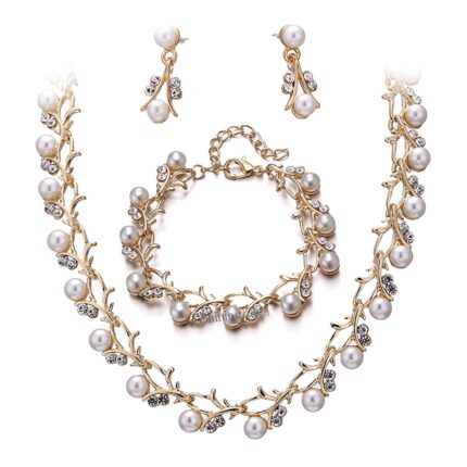 Shining Diva Fashion Latest Stylish 18k Gold Plated Combo Pearl Necklace Earrings Bracelet Jewellery Set for Women and Girls