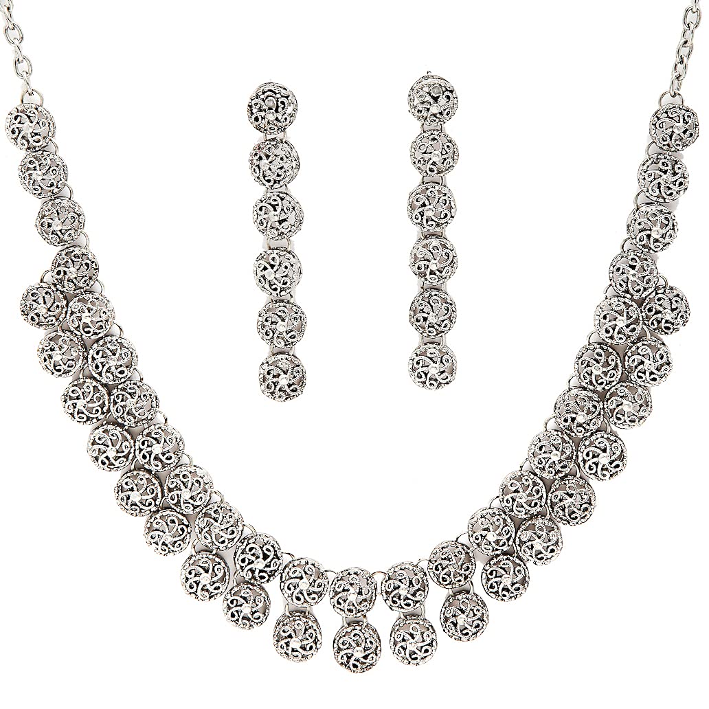 Karatcart Women's Afghani Tribal Oxidised Choker Necklace Set (Silver)