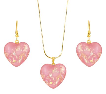 JFL Valentine Gift for Girlfriend/Wife Jewellery for Less Fashion Gold Plated Glitter Heart Pendant Set for Women and Girls