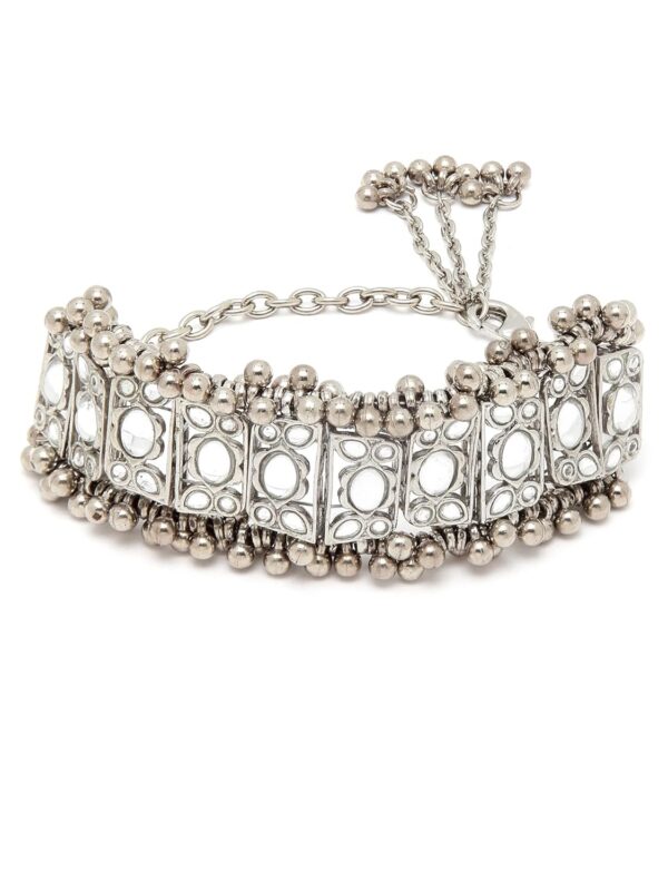 Karatcart Oxidised Silver Handcrafted Silver Ball Studded Bracelet for Women