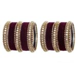 T4 Jewels Stones Studded Latest Fashion Jewellery Kundan Glossy Velvet Metal Bangles Set For Women & Girls