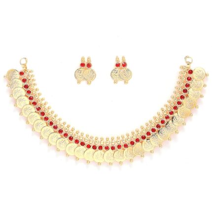 ZENEME Jewellery Set Gold Plated Laxmi Temple Coin Necklace Set With Earrings Jewellery For Women & Girls