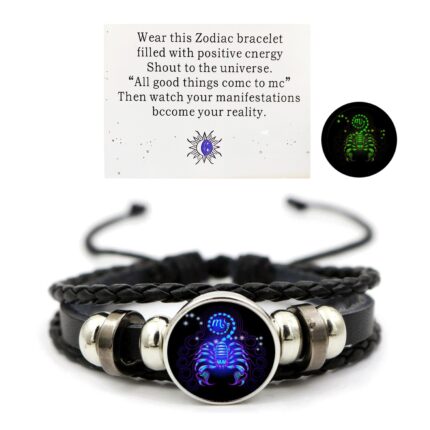 NORLSO Vintage Zodiac Constellation Bracelets Zodiac Guardian Bracelet Black Leather Bracelet Adjustable Handmade Woven Bracelet Birthday Jewelry Gift for Women Girls