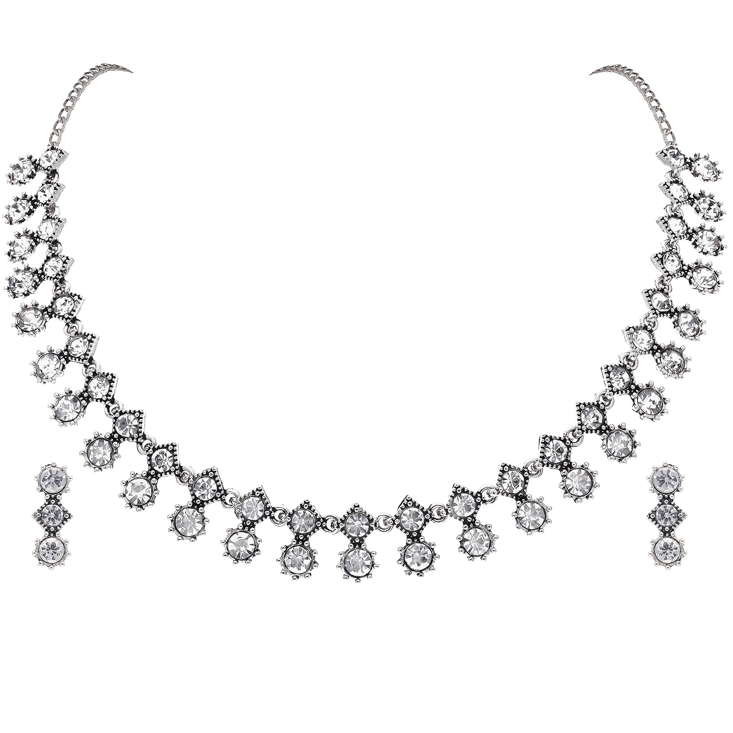 Brado Jewellery Oxidised Silver Plated Artificial Stone Studded Choker Necklace Jewelry set with 1 Pair of Earring for Women and Girls