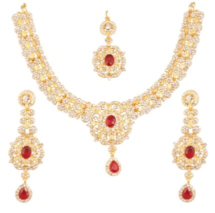 Touchstone Indian Bollywood Enchanting Floral Diamond Studded Look Rhinestone Embellished Bridal Designer Jewelry Necklace Set Women