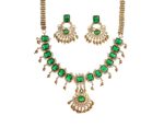 VD - Rich emerald designer Stone and AD Studded with Gold finished necklace and earrings, Jewellery set for Women