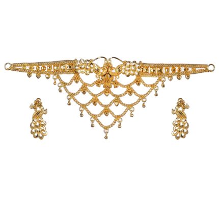 MANIKYA Traditional Trendy Fashionable Designer Bridal Wedding Jewellery Designer 24ct Gold Plated Cheek choker Set with Earings for Girls & Women.