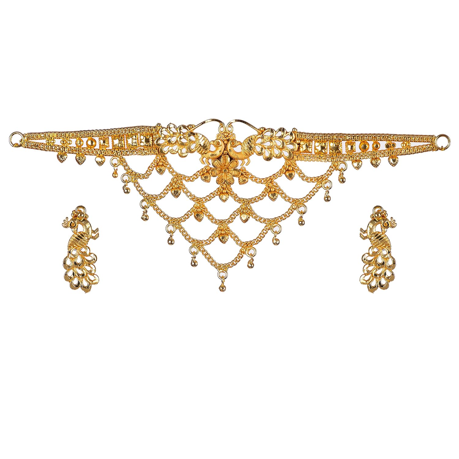 MANIKYA Traditional Trendy Fashionable Designer Bridal Wedding Jewellery Designer 24ct Gold Plated Cheek choker Set with Earings for Girls & Women.