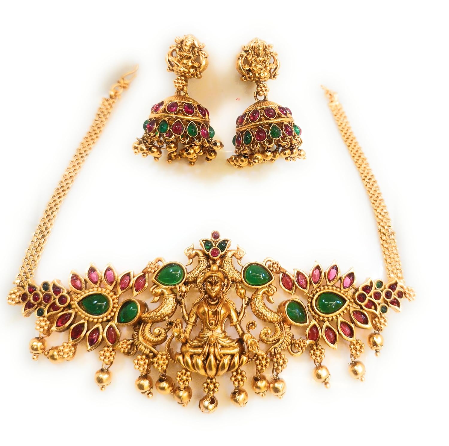 Adyashree Emporium Red Ruby Choker Design Ruby & Emerald, South Adyashree Emporium Red Ruby Choker Design Ruby & Emerald, South Indian Wedding Latest Fashion Traditional Temple Jewellery set for Girls & Women.
