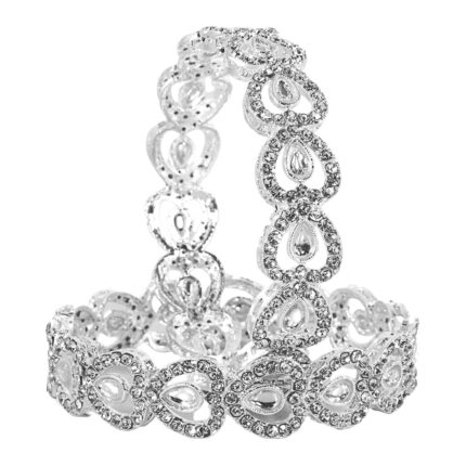 LAVAZZA Designer Metal Bangles Set For Women & Girls with Zircon Diamond & Kundan Mirror Work | Bangles For Women Stylish Latest | Metal Kangan Set For Girls | Wedding, Party Bangles- Set of 2