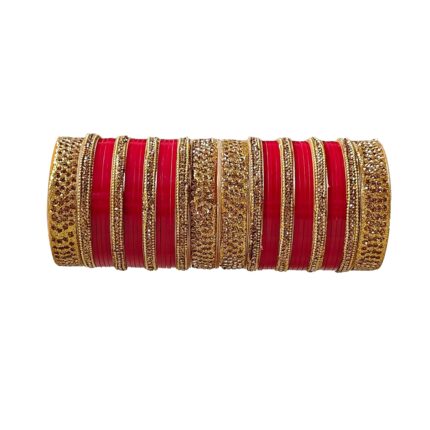 AYUSHI AND CO. Golden Chuda Set - 36 Pack Designer Chuda Set For Bridal Women & Girls with Cubic Zirconia, Multiple Color Variants, Sizes 2.4-2.8 for Weddings, Engagements, and Special Occasions