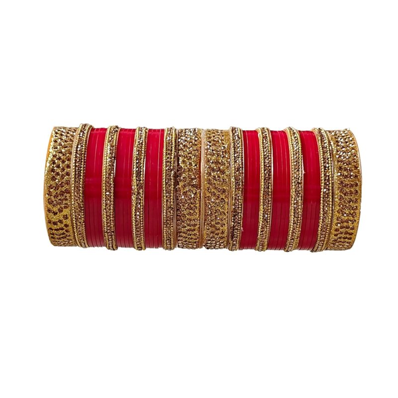 AYUSHI AND CO. Golden Chuda Set - 36 Pack Designer Chuda Set For Bridal Women & Girls with Cubic Zirconia, Multiple Color Variants, Sizes 2.4-2.8 for Weddings, Engagements, and Special Occasions