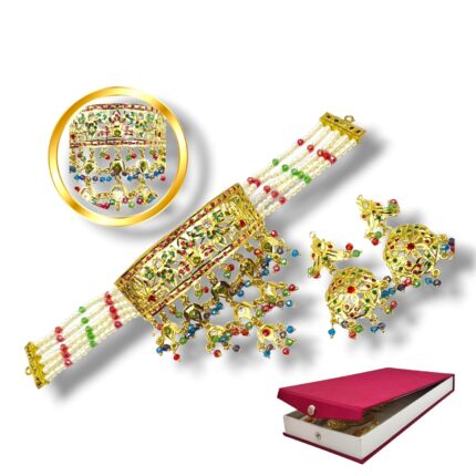 Z HOUSE Pearl stone jadau exclusive designer gold plated choker jewellery set for girls and women