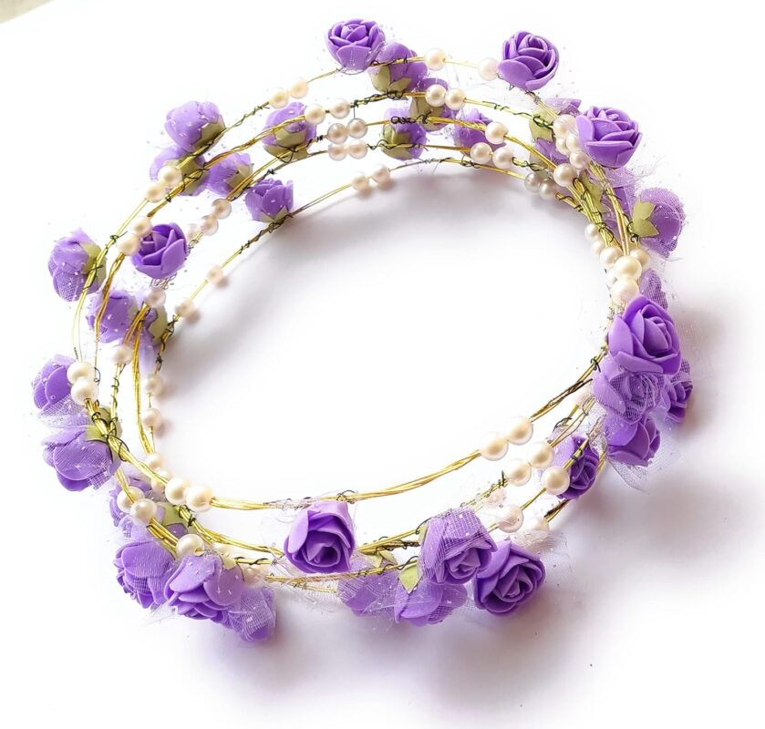 Jyayasi 2Pcs Flower Crown Boho Roses Wreath Artificial Bridal Headpiece Tiaras for Wedding Birthday's Christmas Hawaiian Vivah Party Festival Tiaras for Girls Women (Pack of 2) (Purple)