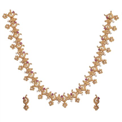 TARINIKA Antique Gold Plated Lipika Short Necklace Set with Floral Design - Jewelry Set for Women Perfect for Ethnic occasion | Traditional Jewellery For Women