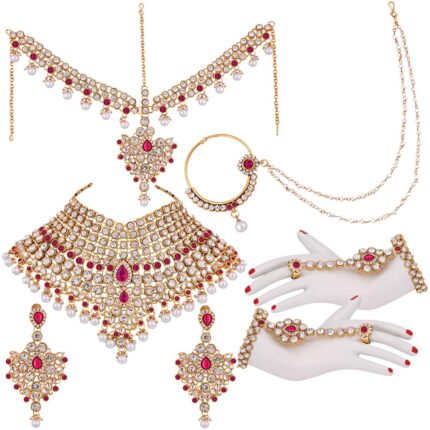 Peora American Diamond Studded Traditional Jodha Akbar Bridal Jewelry Set Gift for Women