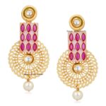 Om Jewells Contemporary Alloy No Metal and Kundan Meenakari Earrings for Women & Girls, Gold