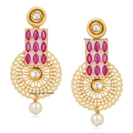 Om Jewells Contemporary Alloy No Metal and Kundan Meenakari Earrings for Women & Girls, Gold