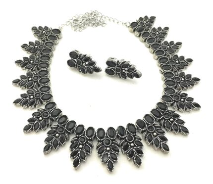 Sasitrends German Silver Stone Studded Oxidized Jewellery Set for Women & Girls