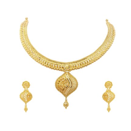 WHP Jewellers 22KT(916) Yellow Gold Necklace Set for Women-GNCKLD21000057/NKERGD21000066