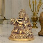Amazon Brand - Umi Radha Krishna Idol Sitting On Asan Decorative Showpiece Brass Statue Golden (Height: 4 Inches)